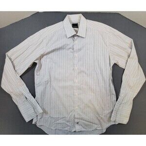 David Donahue Mens Dress Shirt 17 36/37 White Striped French Cuff 100% Cotton
